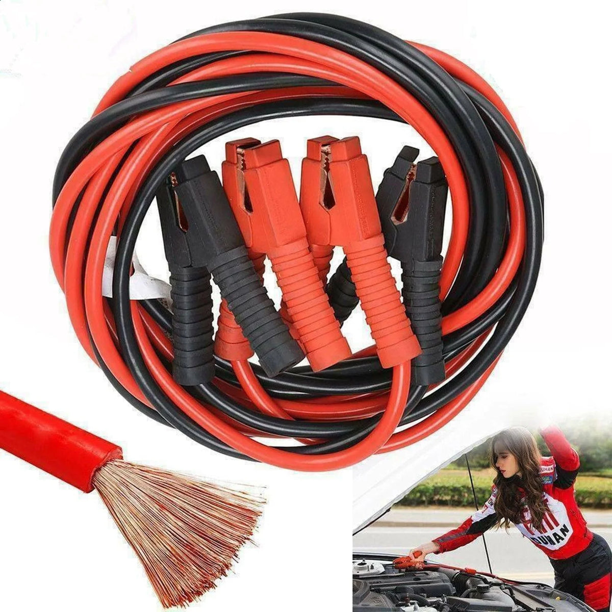 Dbuoem 2Pcs/Set Battery Cable Portable High Efficiency Durable Heavy Duty Car Jump Booster for Van