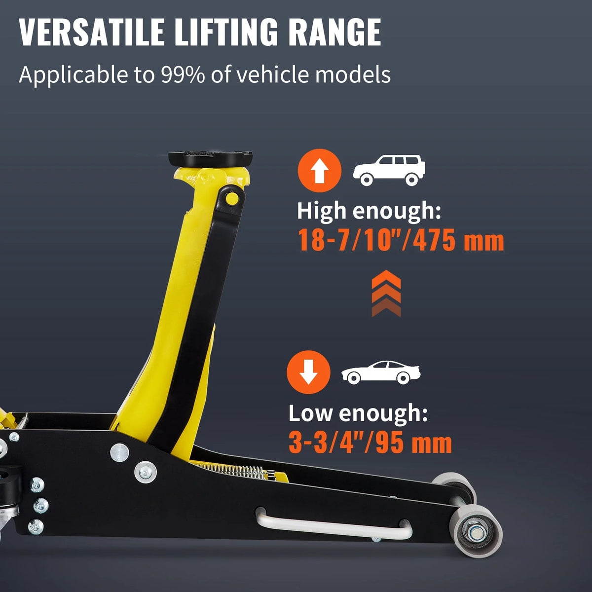 BENTISM Low Profile Floor Jack 2.5 Ton (5500 lbs), Aluminum and Steel Hydraulic Racing Floor Jack, Dual Piston Quick Lift Pump, 3-3/4-18-7/10 Height Lifting Range, Yellow+Black