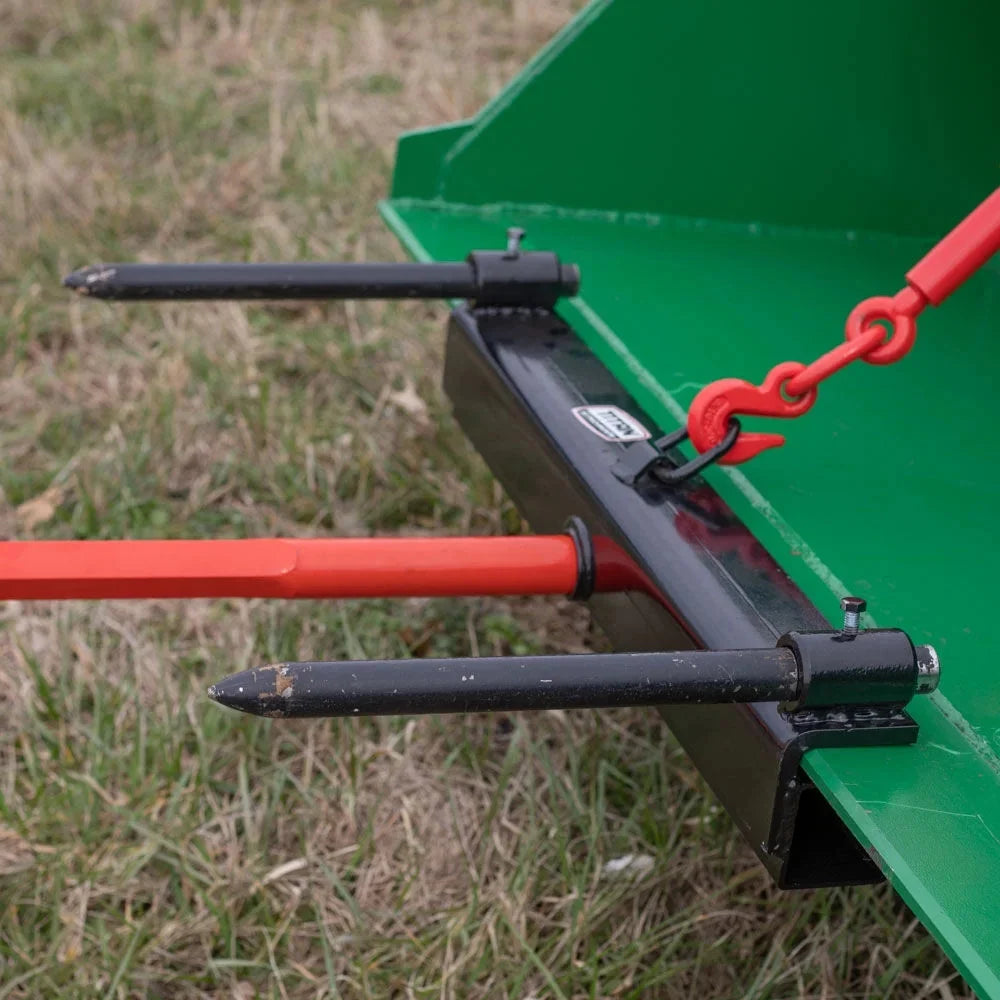 Titan Attachments 43 Hay Bale Spear Attachment with Stabilizer Spears, Universal HD Front Skid Steer Tractor Loader Bucket Attachment, 3000 LB Capacity