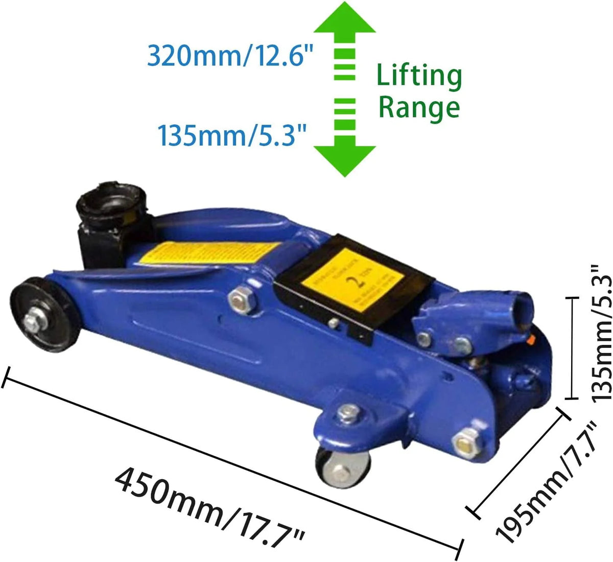 Dayplus 2 Tonne Hydraulic Trolley Floor Jack Low Profile Heavy Duty Metal Steel LIfting Range 135-320mm