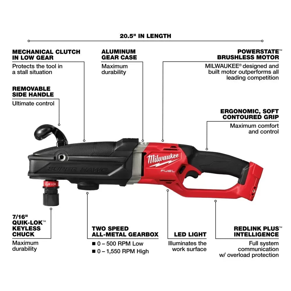 Milwaukee Pre-Sale 2811-20 M18 FUEL 18V Super Hawg Right Angle Drill Quik-Lok - Bare Tool