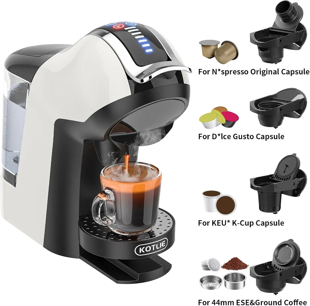 Hot&Cold brewing Single Serve Coffee Maker for K*eurig K*cup, Small Espresso Coffee Machine for D*olce G*usto/N*es Original/Ground Coffee/44mm ESE,Adjustable TEMP&Water Volume, 1L Water Tank