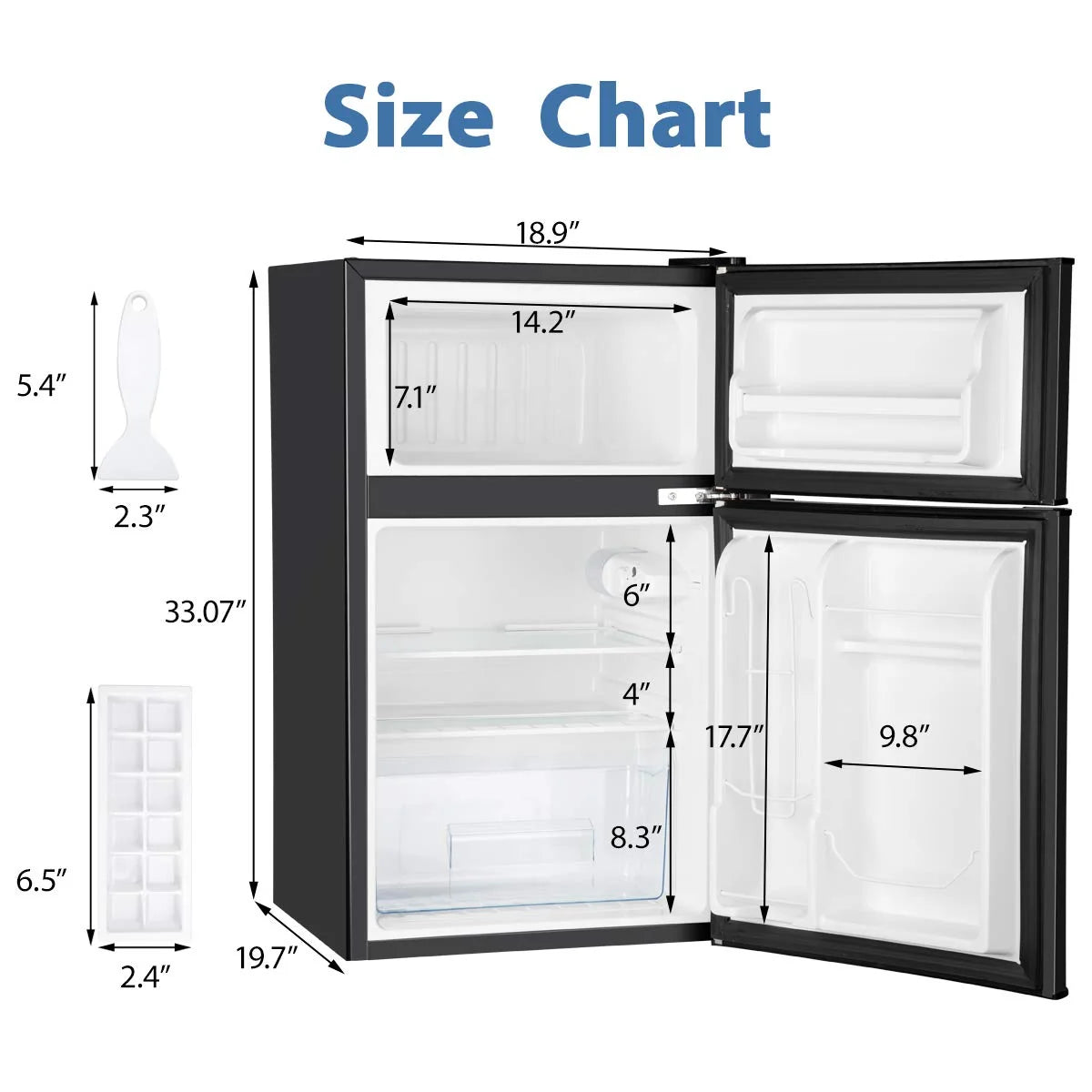 EUHOMY Mini Fridge with Freezer, 3.2 Cu.Ft Mini refrigerator with freezer, Dorm fridge with freezer 2 door For Bedroom/Dorm/Apartment/Office - Food Storage or Cooling Drinks (Black).