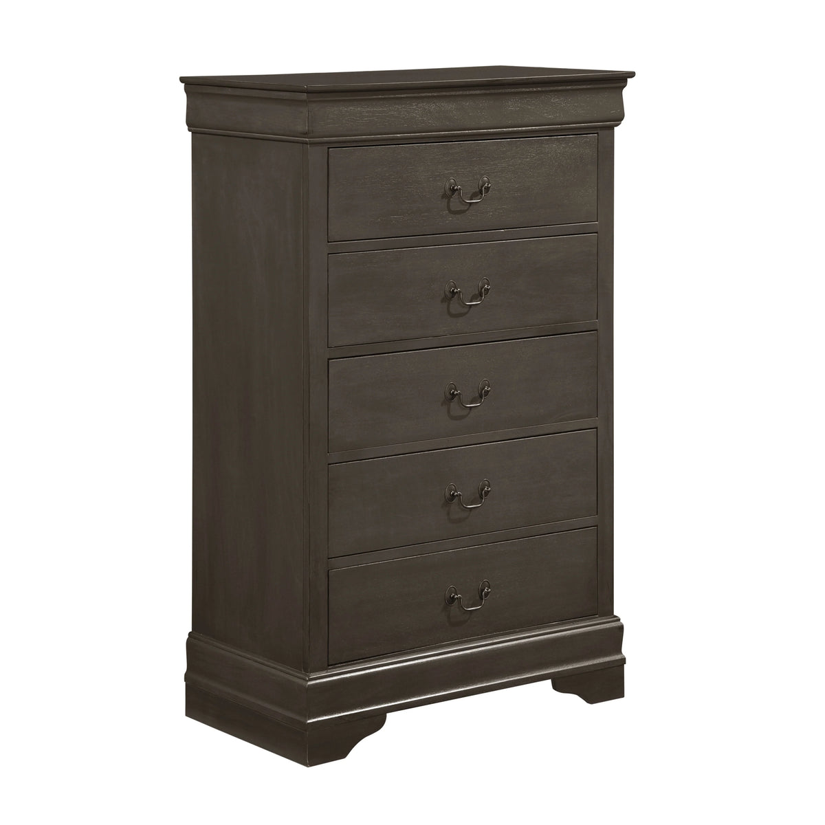 DeeHome Classic Louis Philippe Style Stained Gray Finish 1pc Chest of 5x Drawers Traditional Design Bedroom Furniture