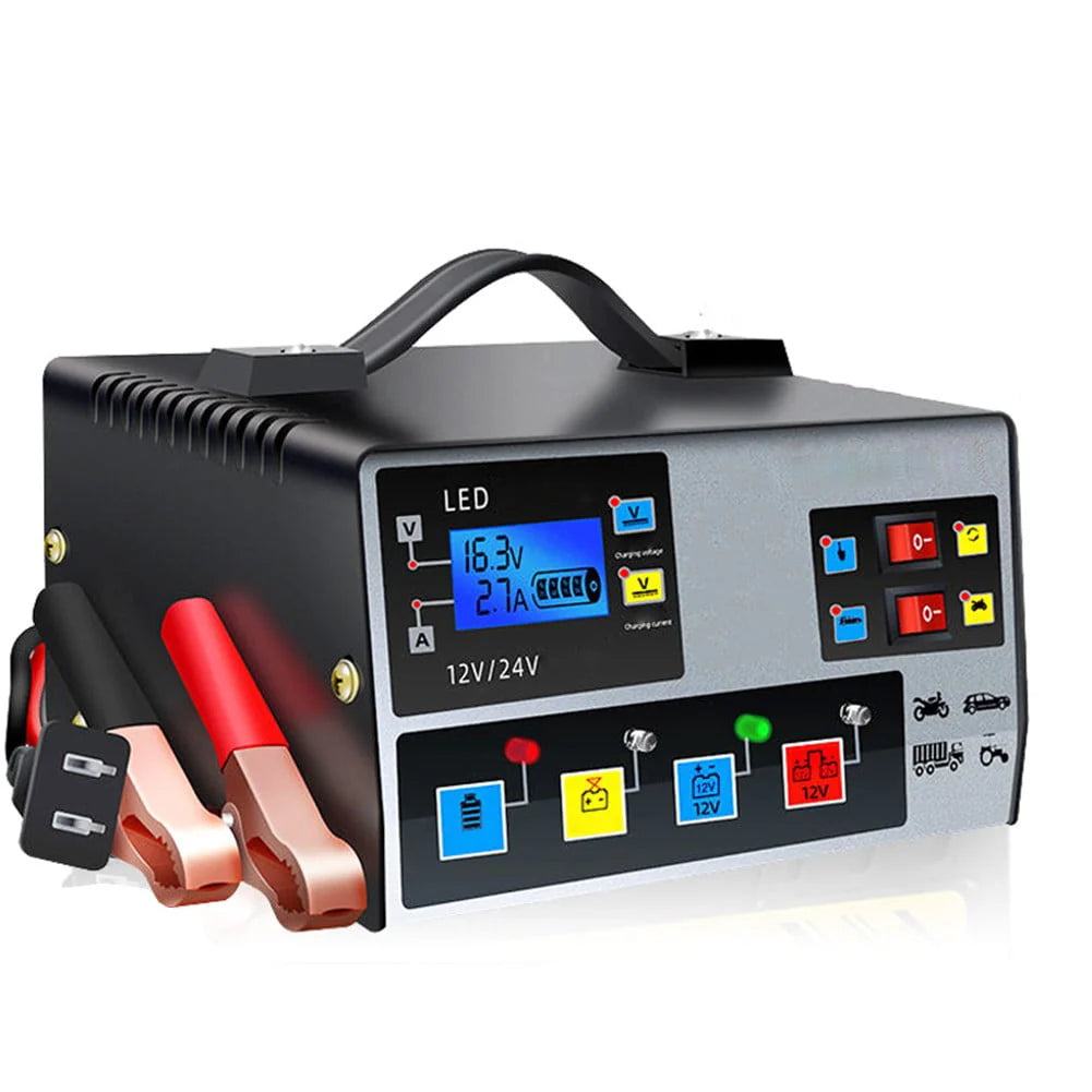 ALSLIAO Car Battery Charger Fully Automatic High Frequency Intelligent Pulse Repair LCD