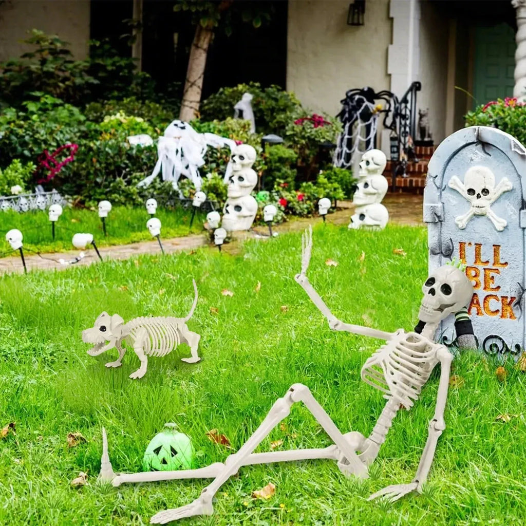 Ayieyill 2pcs Skeleton and Dog Skeleton Indoor Outdoor Halloween Decorations