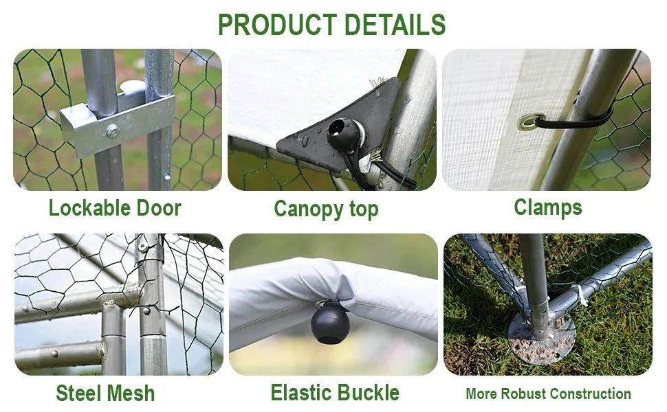 Caulitar 10ft x 10ft Large Metal Chicken House/Pen for 6/10 Chickens Poultry Cage with Waterproof Cover for Rabbits Duck Walk-in Chicken Run for Yard Outdoor