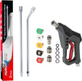 17 Inch Pressure Washer Extension Wand, Stainless Steel Lance 1/4 Inch Quick Connect and 5000 PSI Commercial Pressure Washer Short Gun with 5 Spray Nozzle Tips, 3/8 Quick Connect Plug and M22-14/15mm