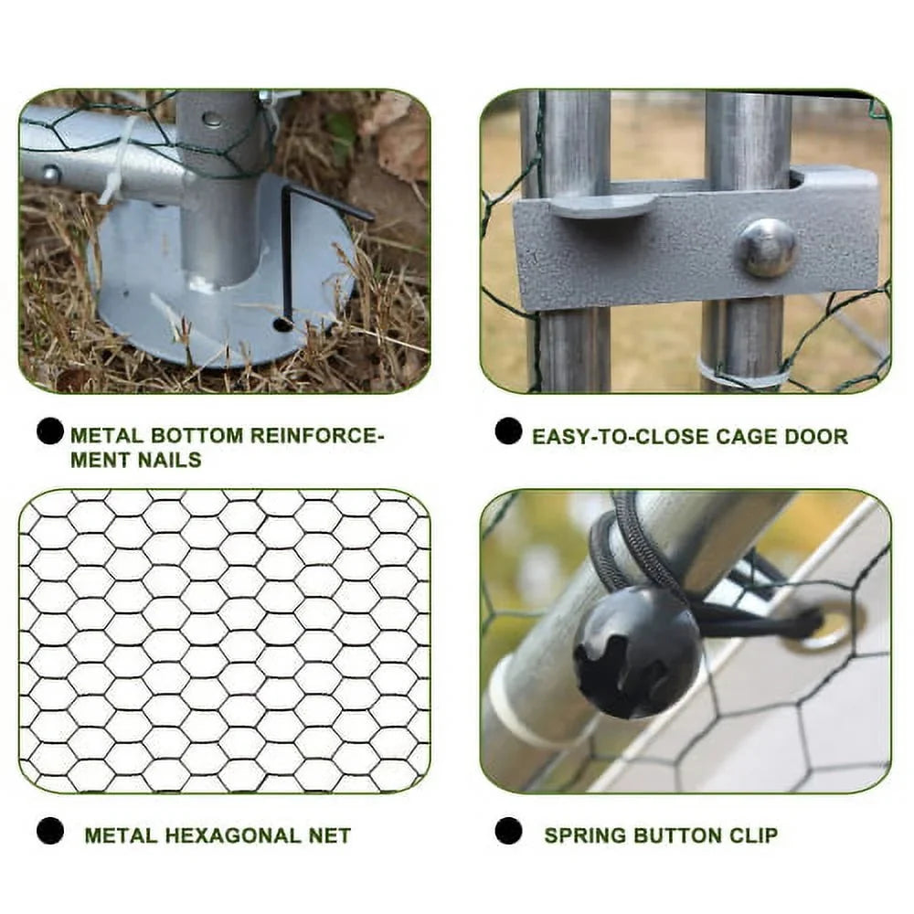 Large Metal Chicken Coop, Walk-in Chicken Run, Galvanized Wire Poultry Chicken Hen Pen Cage, Rabbits Duck Cages with Waterproof and Anti-Ultraviolet Cover for Outside(10' L x 6.6' W x 6.56' H)