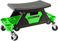 24986 Heavy-Duty Rolling Workbench and Creeper Seat, Mechanics Stool with Wheels, Creepers, Shop Stools with Wheels, Automotive, Green and Black 300 LB Capacity