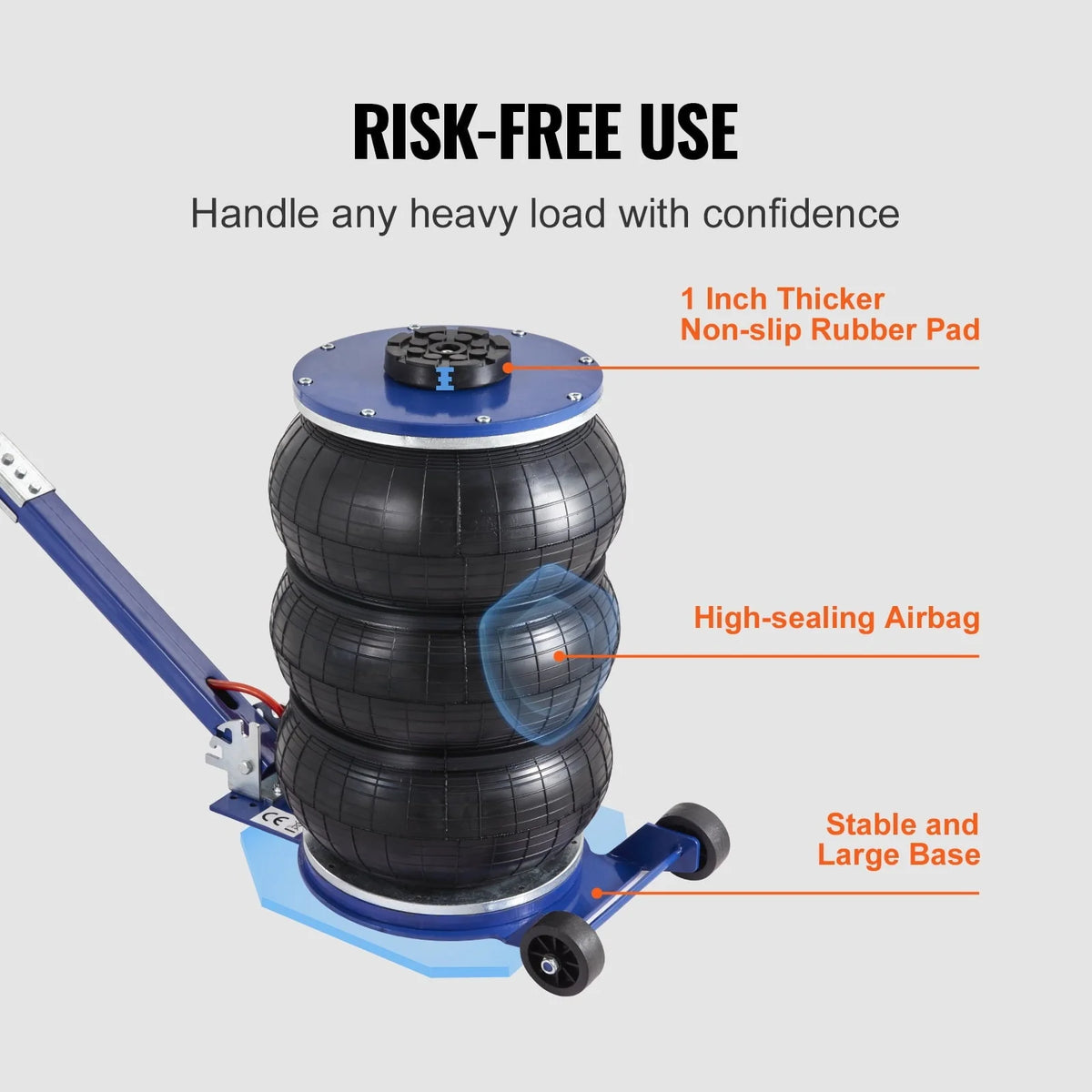 BENTISM Air Jack, 5 Ton/11000 lbs Triple Bag Air Jack, Airbag Jack with Six Steel Pipes, Lift up to 17.7, 3-5 s Fast Lifting Pneumatic Jack, with Adjustable Long Handles for Cars, Garages, Repair