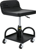 Mobile Rolling Seat, 300LBS Capacity, 15.7 to 20.5 Adjustable Height, Mechanic Rolling Stool with Swivel Wheels and Tool Tray, for Workshop, Auto Repair Shop, Black