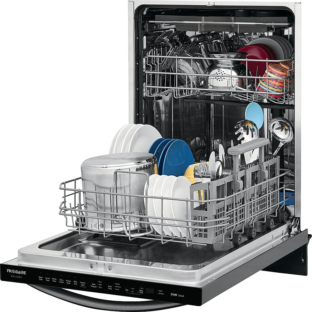 Frigidaire - Gallery 24 Compact Top Control Built-In Dishwasher with Stainless Steel Tub, 3rd Rack, 49 dBA - Black stainless steel