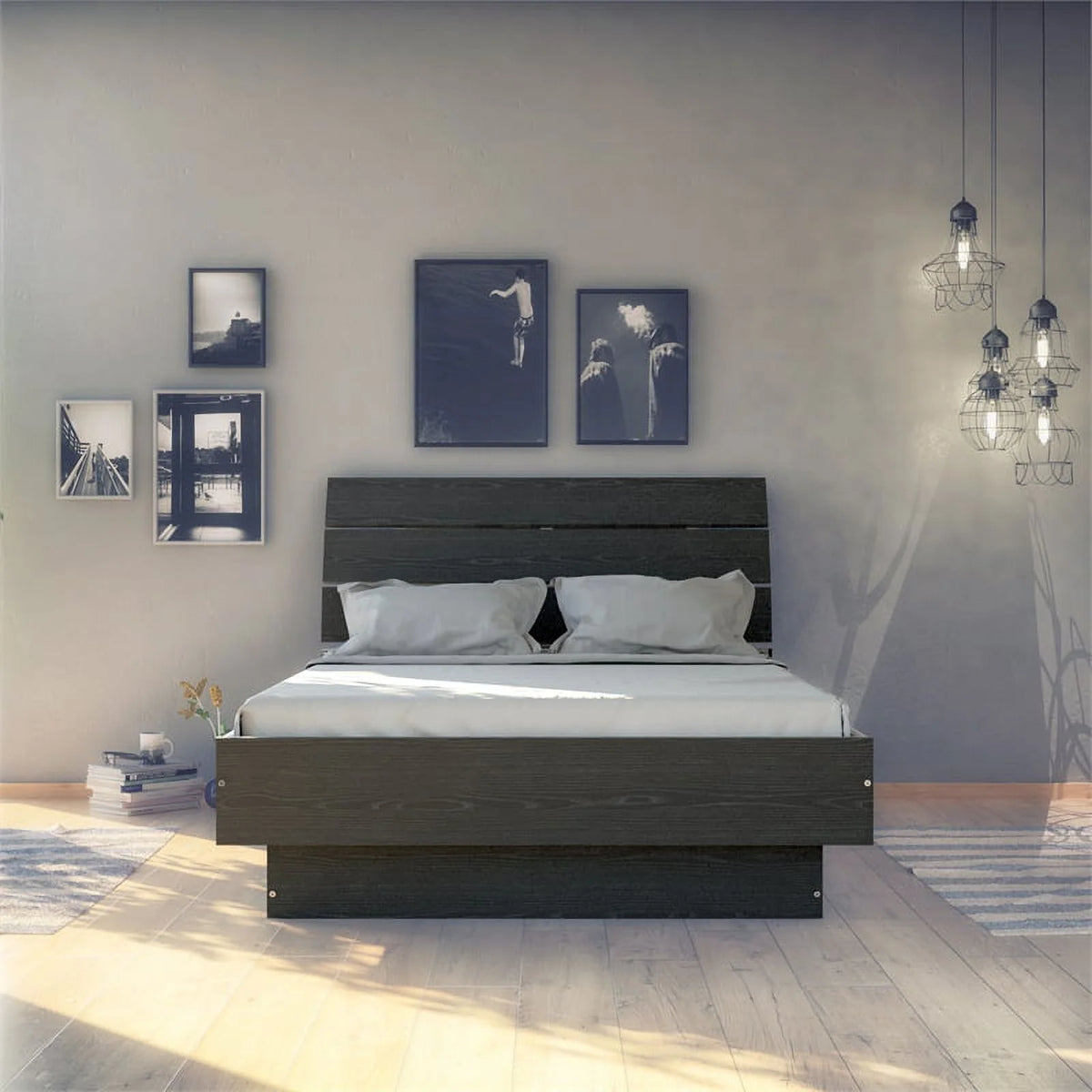 Home Square 2 Piece Furniture Set with Platform Full Bed and 2 Drawer Nightstand