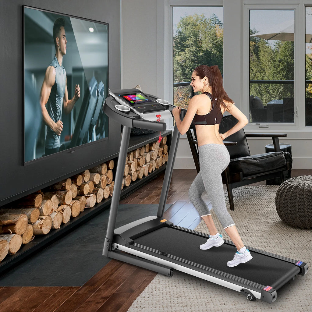 Simpfree Treadmill with 10 HD TV Movie Touchscreen and 3D Virtual Sports Scene, 0.5-9.0 mph/h & 3.25HP Electric Treadmill with Incline for Home（Black）