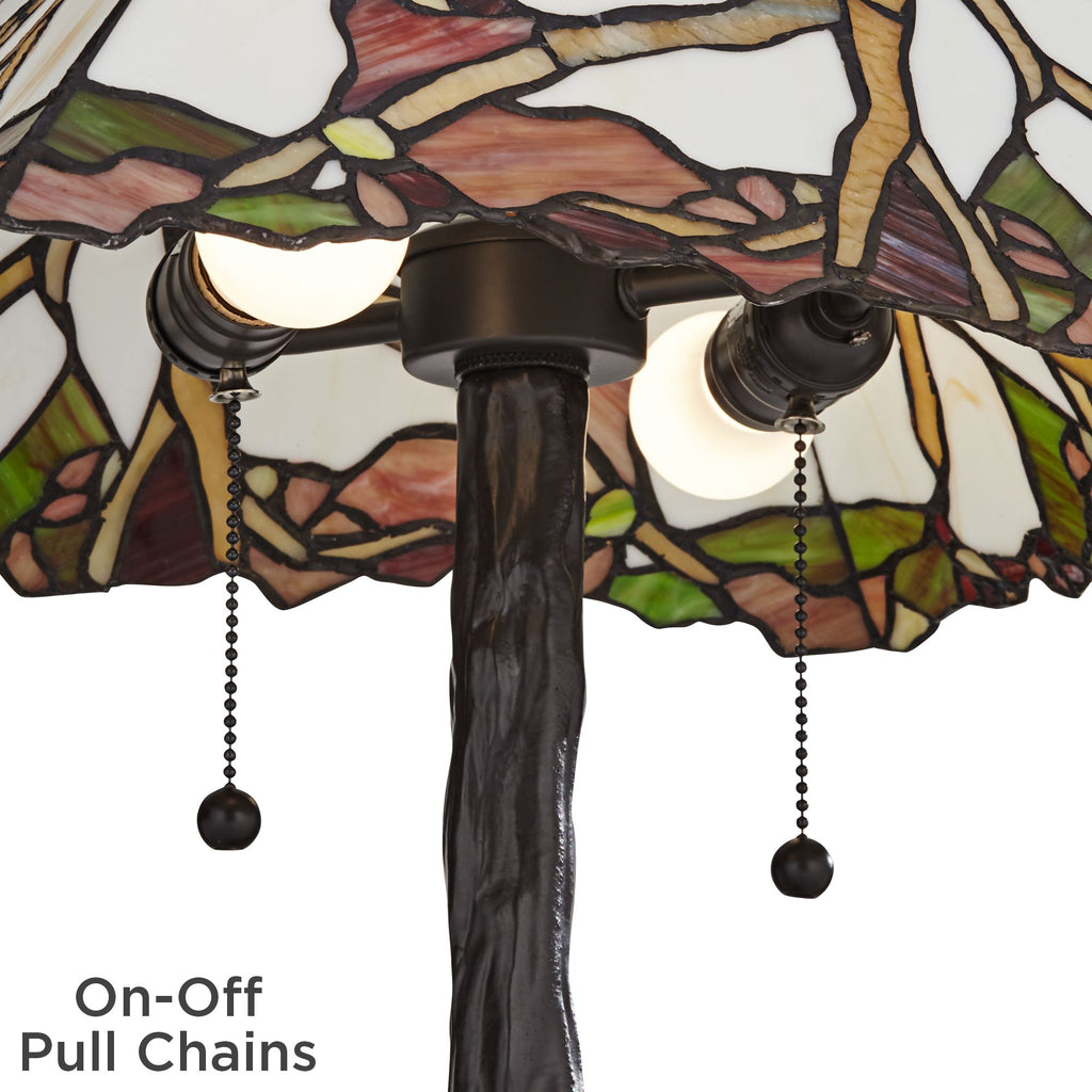 Robert Louis Tiffany Cherry Rustic Table Lamp 26 High Dark Bronze Cherry Blossom Stained Art Glass Shade for Bedroom Living Room Bedside Nightstand
