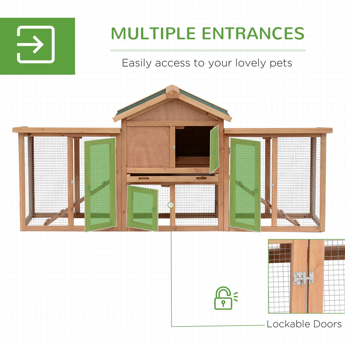 PawHut 80 Chicken Coop, Wooden Outdoor Chicken Cage Poultry Hen House with Nesting Box, Double Runs, Removable Tray, Ramps, for Garden Backyard