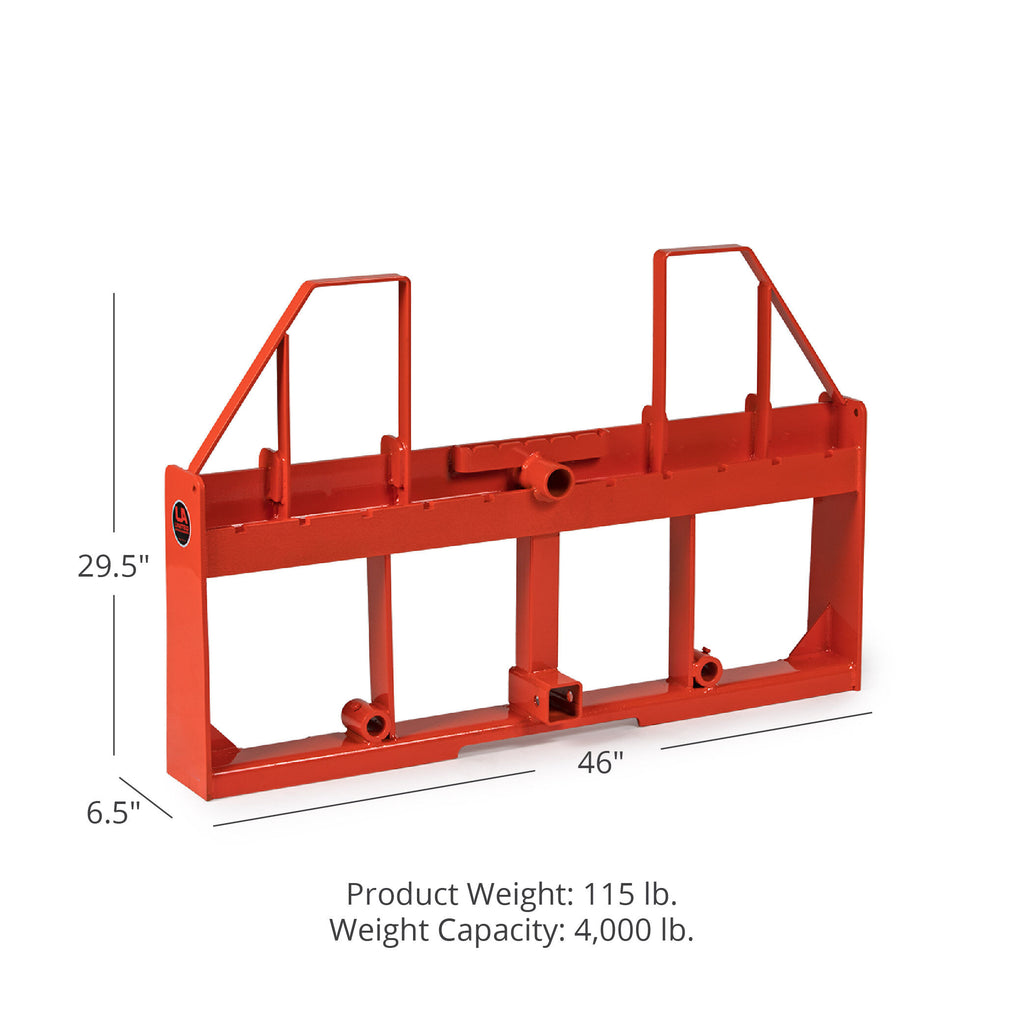 Titan Attachments UA USA Made Orange Step-Through Pallet Fork Frame Attachment, Rated 4,000 LB, Quick Tach Mounting