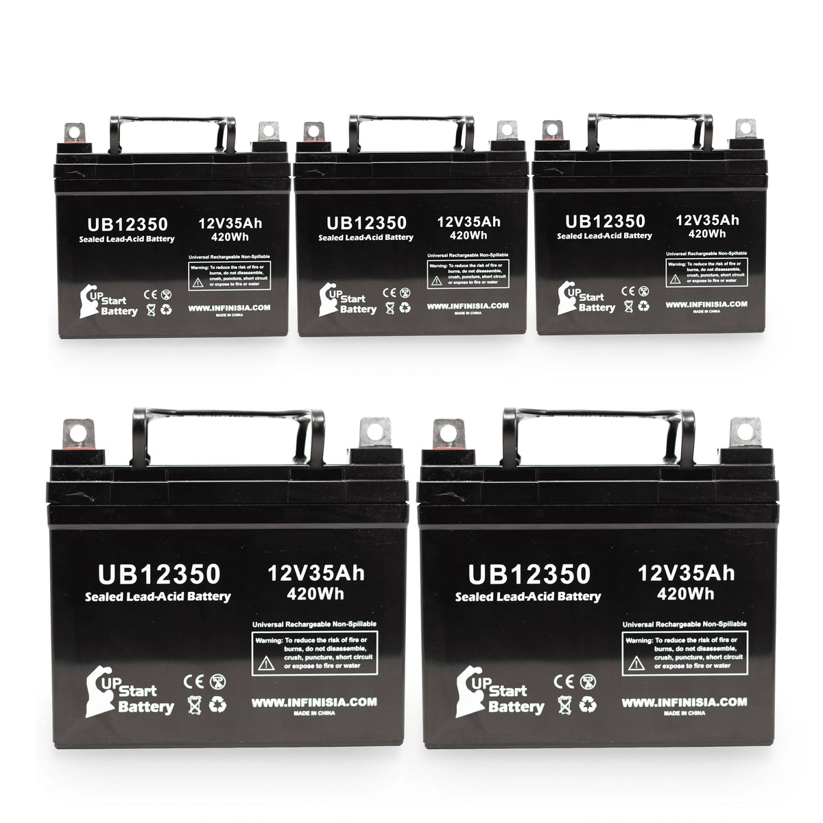 5x Pack - Compatible Imc Heartway Escape H Battery - Replacement UB12350 Universal Sealed Lead Acid Battery (12V, 35Ah, 35000mAh, L1 Terminal, AGM, SLA)