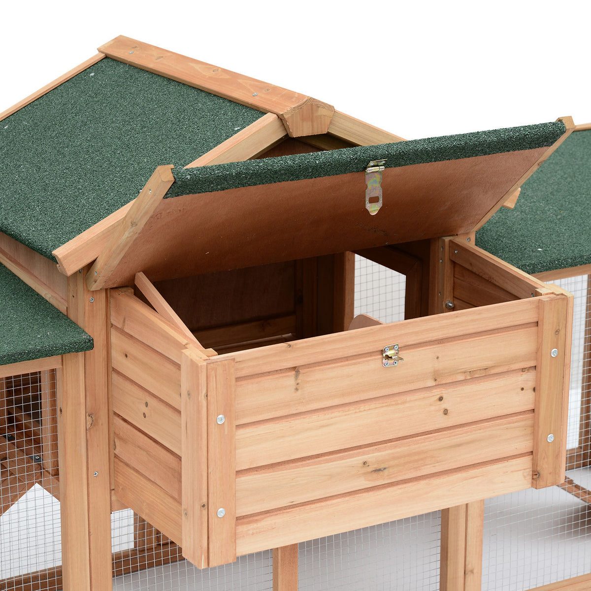 PawHut 80 Chicken Coop, Wooden Outdoor Chicken Cage Poultry Hen House with Nesting Box, Double Runs, Removable Tray, Ramps, for Garden Backyard