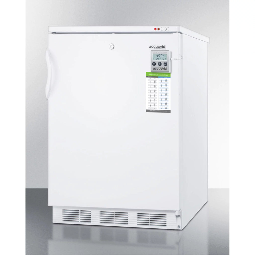 Built-in undercounter freezer capable of -25 C operation; includes audible alarm, lock, and hospital grade plug