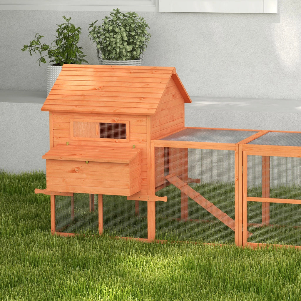 PawHut 145 Chicken Coop Large Chicken House Rabbit Hutch Wooden Poultry Cage Pen Garden & Backyard with Run & Inner Hen House Space