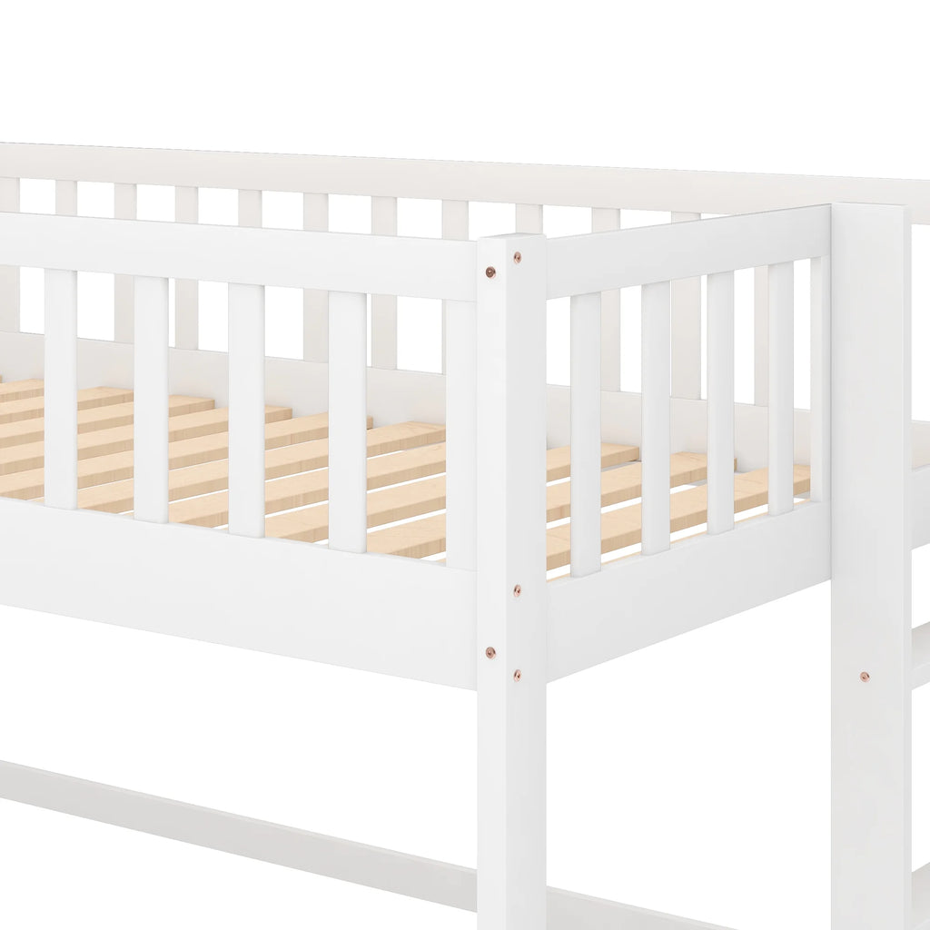 :Low Loft Bed with Slide and Ladder, Twin Size, White - Fun Slide, Space-Saving Design, Perfect for Kids