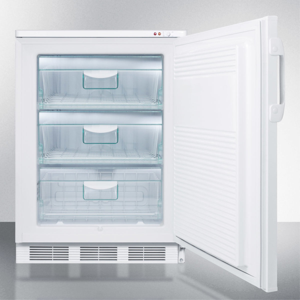 Built-in undercounter freezer capable of -25 C operation; includes audible alarm, lock, and hospital grade plug