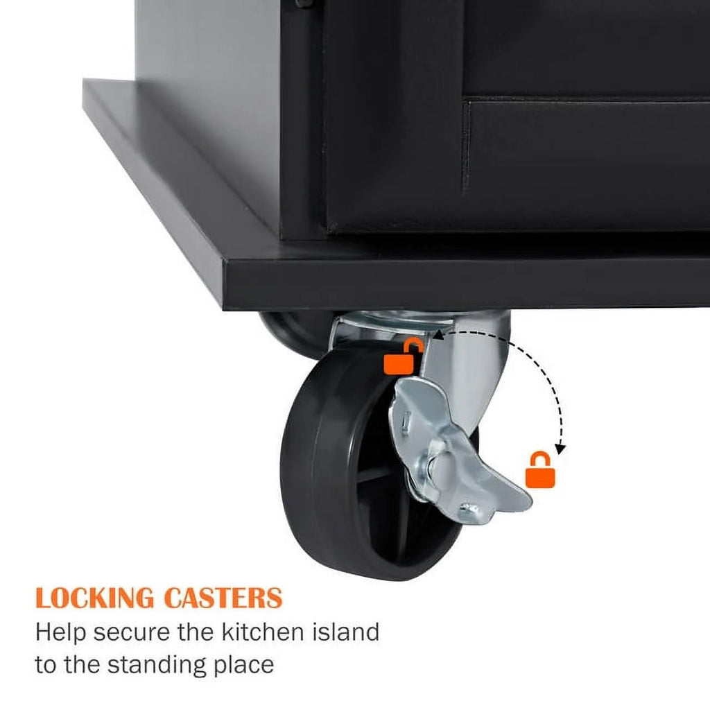 Soges 41.5 Kitchen Island Rolling Island Cart with Hidden Cabinet, Adjustable Shelves, and Towel Rails, Black