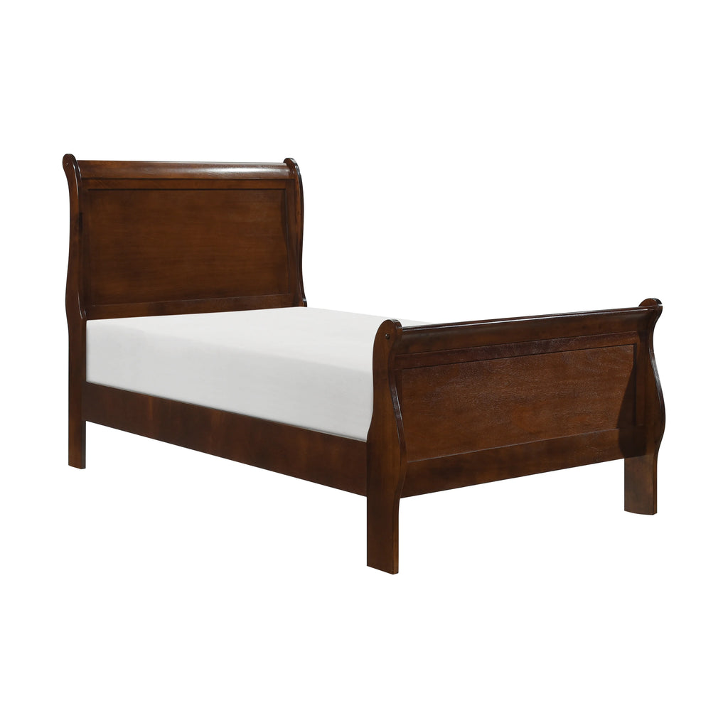 Homiyad Classic Louis Philipe Style Twin Size Bed Brown Cherry Finish 1Pc Traditional Design Bedroom Furniture Sleigh Bed