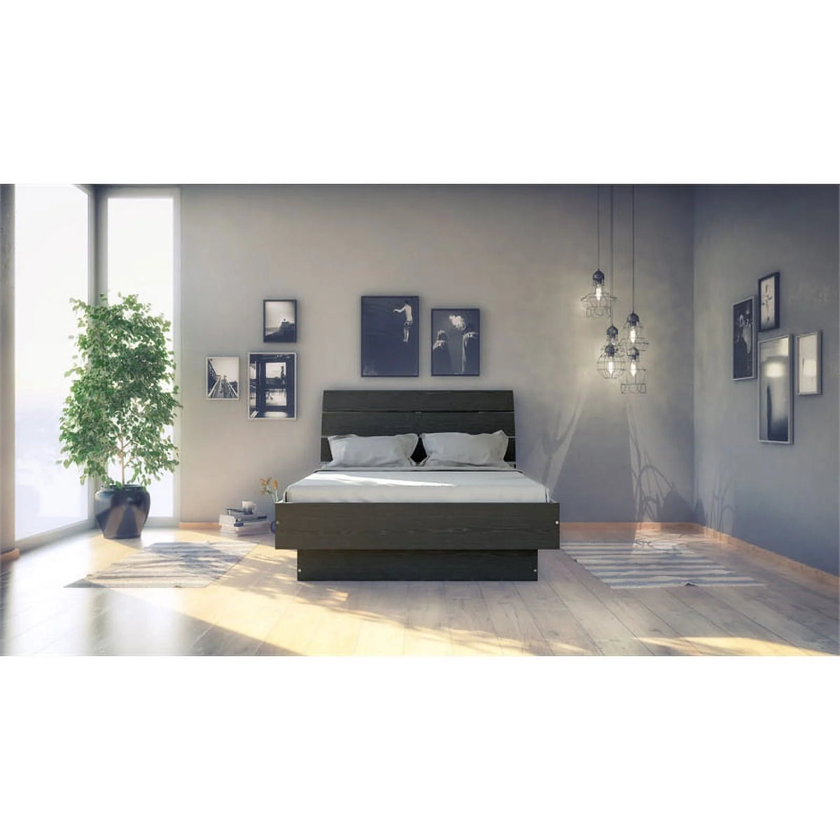 Home Square 2 Piece Furniture Set with Platform Full Bed and 2 Drawer Nightstand