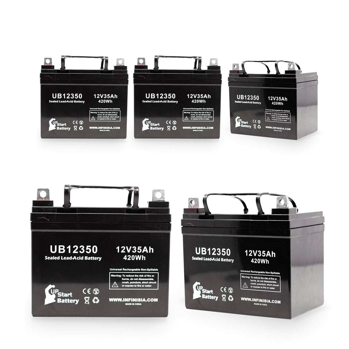 5x Pack - Compatible Imc Heartway Escape H Battery - Replacement UB12350 Universal Sealed Lead Acid Battery (12V, 35Ah, 35000mAh, L1 Terminal, AGM, SLA)