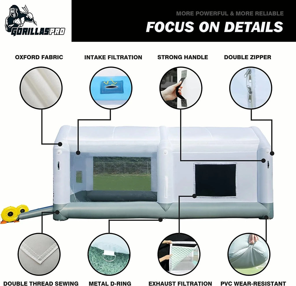 GORILLASPRO Portable Inflatable Paint Booth 13x10x8Ft,Inflatable Spray Booth with 750W with Air Draft Device