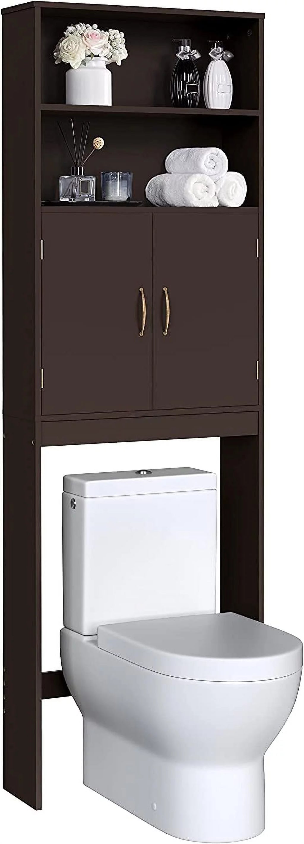 Over The Toilet Storage, Taller Bathroom Organizer Space-Saving Storage Cabinet with Adjustable Shelves and Double Doors, 77 in H, Espresso