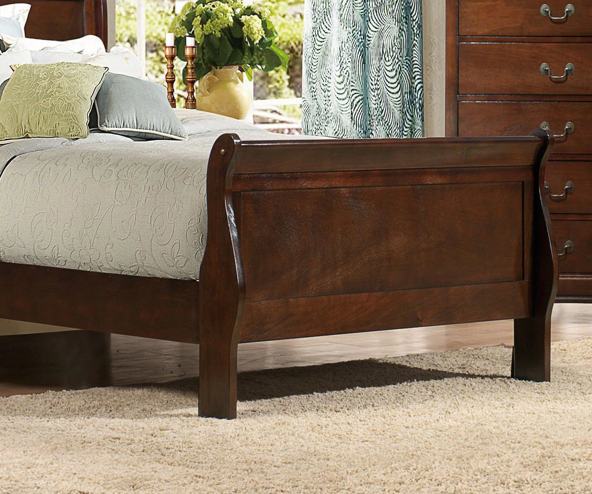 GeeHome Classic Louis Philipe Style Twin Size Bed Brown Cherry Finish 1pc Traditional Design Bedroom Furniture Sleigh Bed