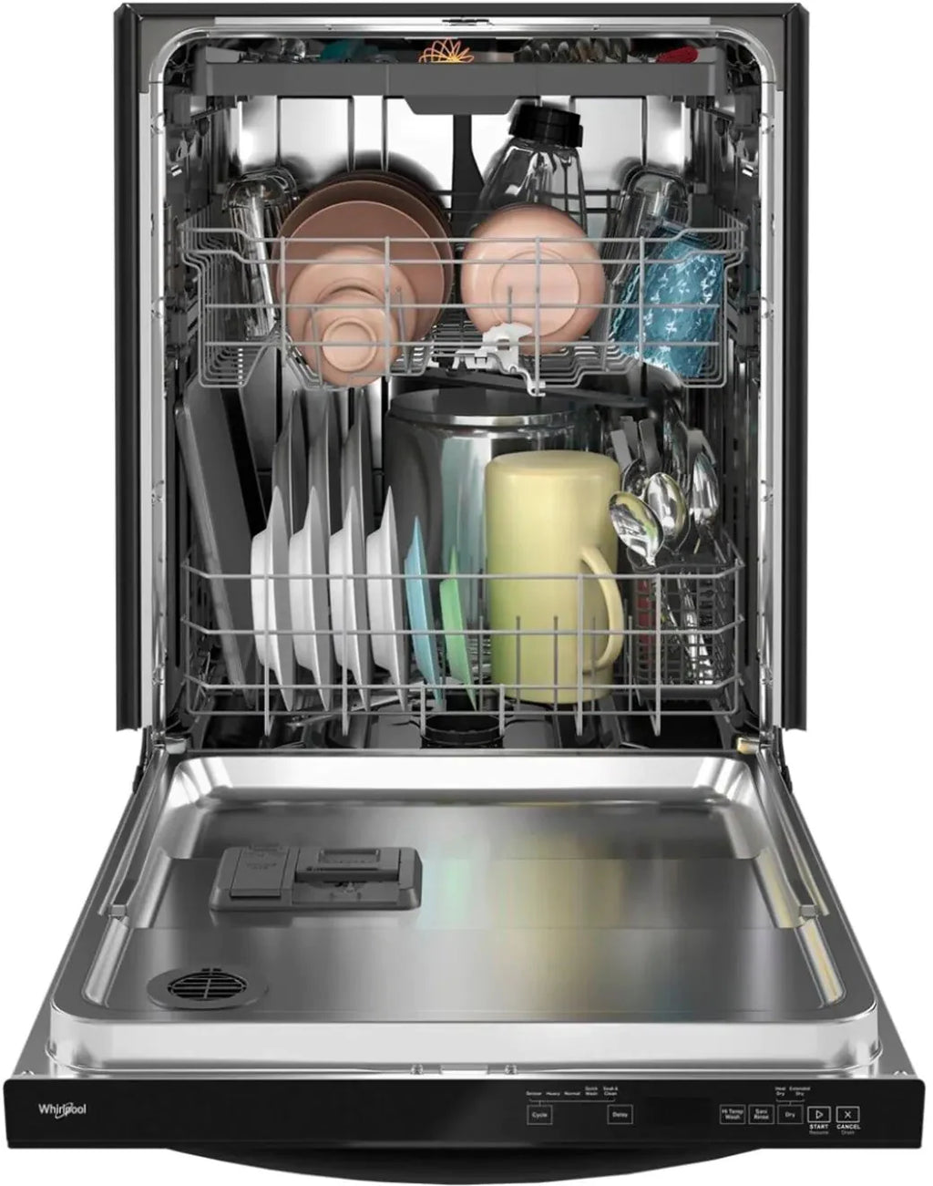 Whirlpool - 24 Top Control Built-In Dishwasher with Stainless Steel Tub, Large Capacity, 3rd Rack, 47 dBA - Black