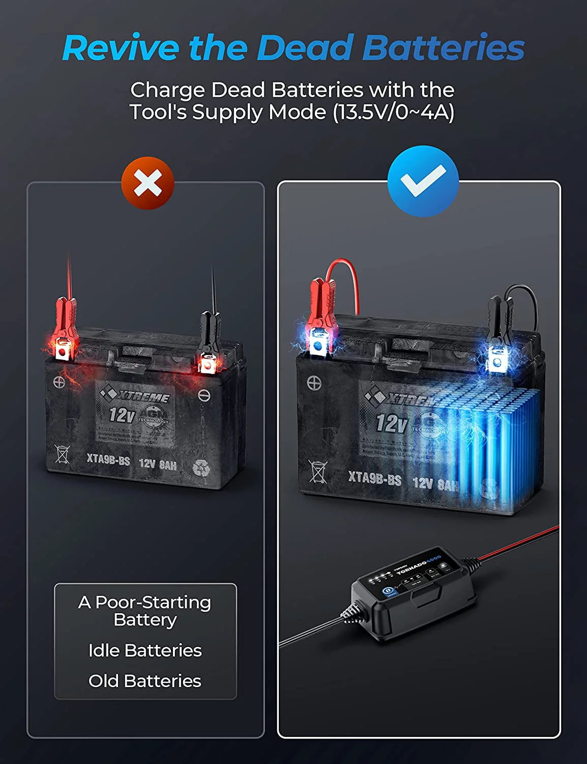 Car Battery Charger, TOPDON T4000 4A/1A Auto Smart Battery Maintainer Desulfator for Lead-Acid/Lithium ion Batteries