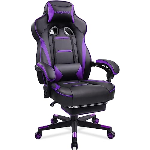 LUCKRACER Computer Gaming Chair with Footrest, Ergonomic Big and Tall Gamer Chair PU Leather Swivel Lumbar Support Racing Style E-Sports Game Chairs by GTRACING (Black)