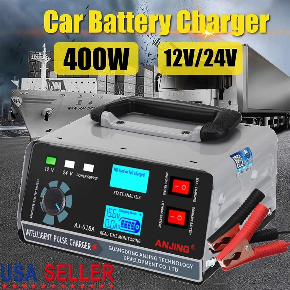 kydely NEW 400W 12V/24V Heavy Duty Smart Car Battery Charger Automatic Pulse Repair Trickle
