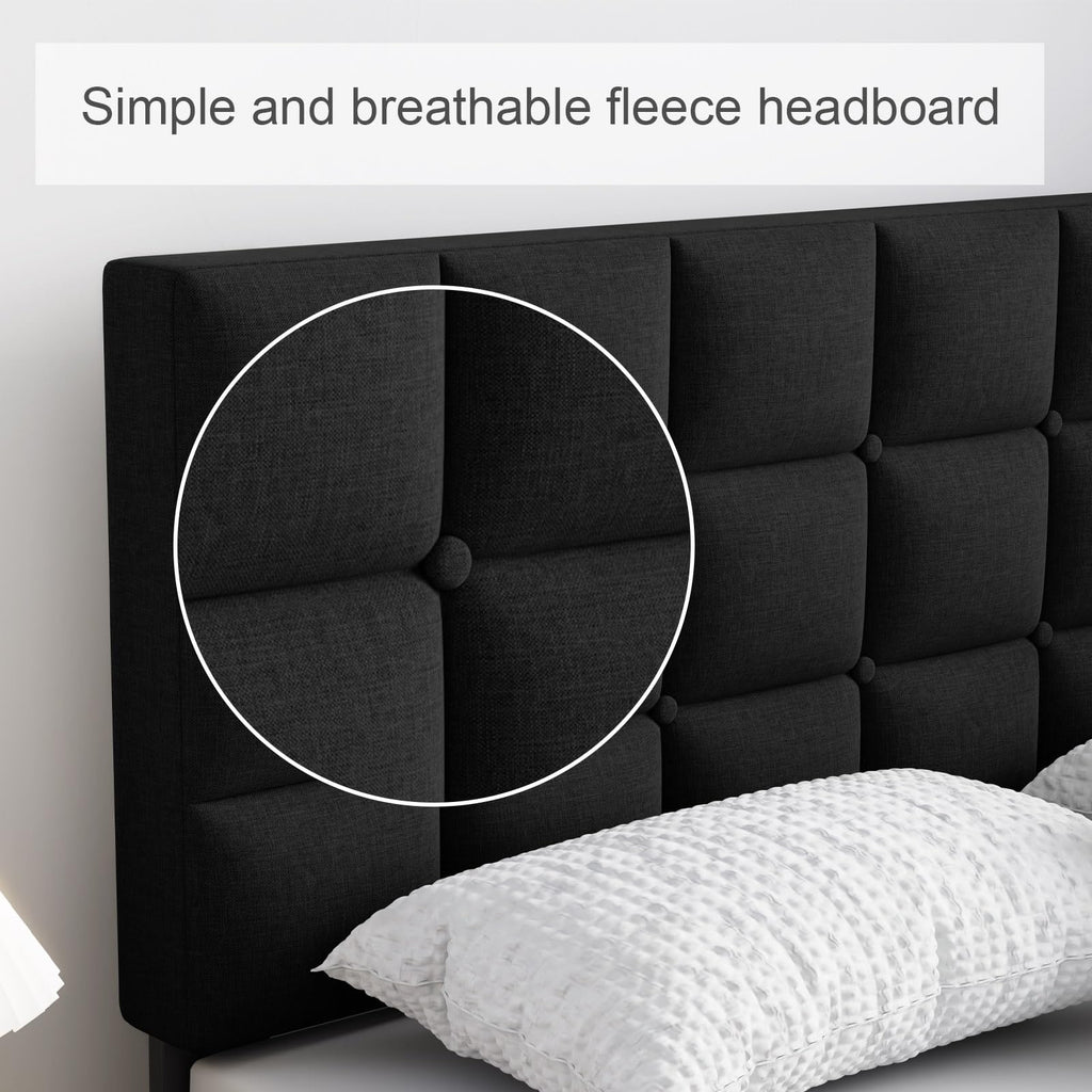 Molblly Full Bed Frame Upholstered Platform with Headboard and Strong Wooden Slats, Non-Slip and Noise-Free,No Box Spring Needed, Easy Assembly,Black