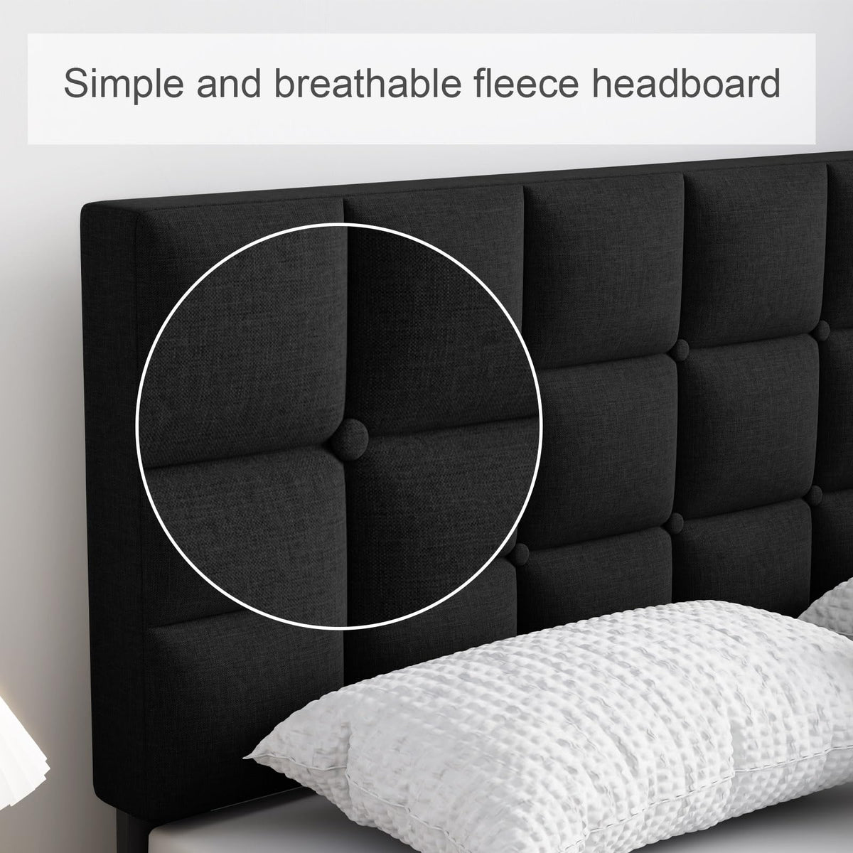 Molblly Full Bed Frame Upholstered Platform with Headboard and Strong Wooden Slats, Non-Slip and Noise-Free,No Box Spring Needed, Easy Assembly,Black