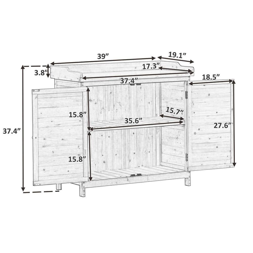 cenadinz Outdoor 39 in. Potting Bench Table, Rustic Garden Wood Workstation Storage Cabinet Garden Shed H-WF285324AAE