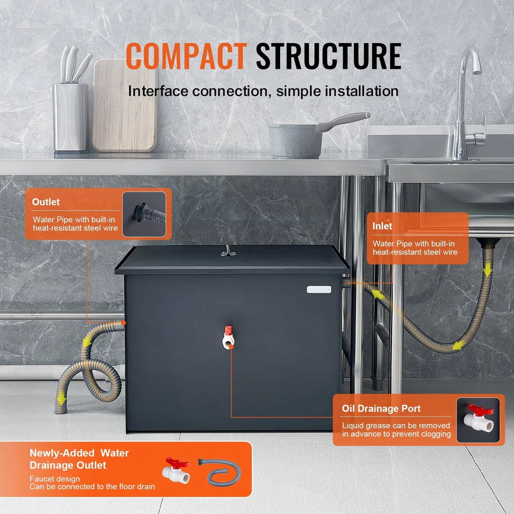 SKYSHALO Commercial Grease Interceptor 40LBS Trap Waste Carbon Steel Water Filter