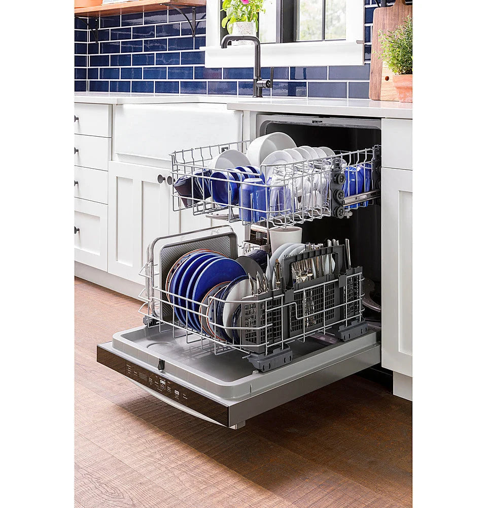 GE - Top Control Built In Dishwasher with Sanitize Cycle and Dry Boost, 52 dBA - Stainless steel