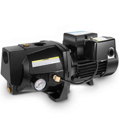 Acquaer 1HP Shallow/Deep Well Jet Pump, Cast Iron Convertible Pump with Ejector Kit, Well Depth Up to 25ft or 90ft, 115V/230V Dual Voltage, Automatic Pressure Switch
