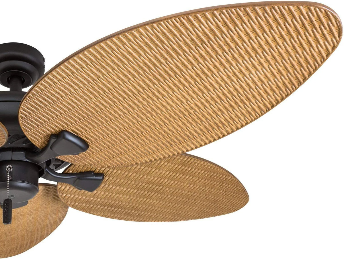 Honeywell Palm Valley 52 Bronze Tropical Ceiling Fan with 5 Palm Blades, 4 Arm Light Kit, Pull Chains & Reverse Airflow