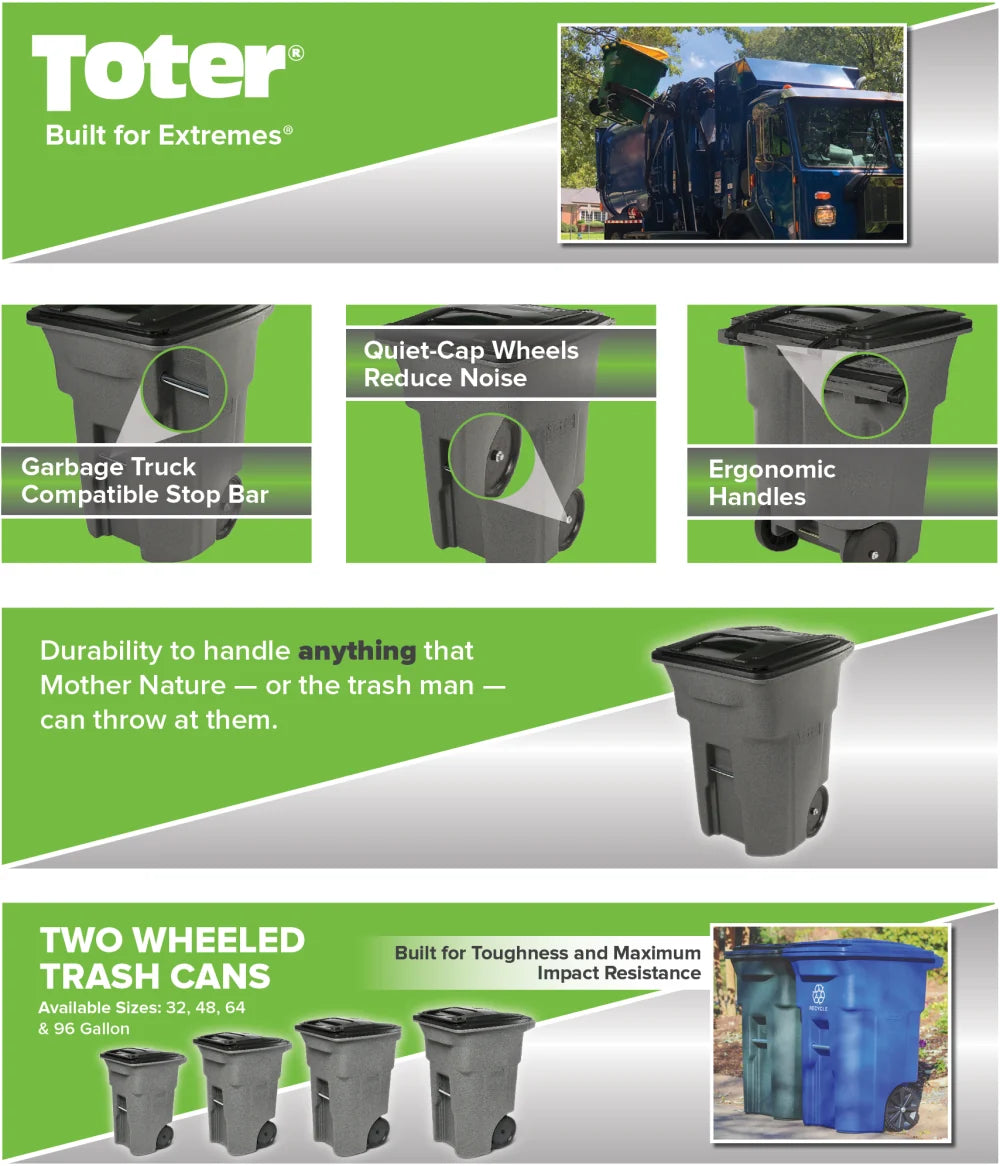Toter 96 Gallon Trash Can with Smooth Wheels and Lid ;💝 Last Day For Clearance