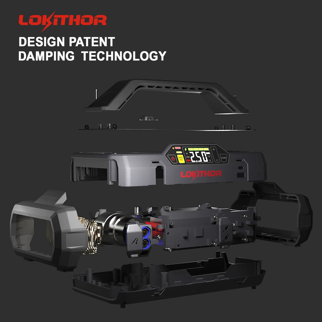 Lokithor Jump Starter 2000Amp 20000mAh 12V Car Battery Booster Pack for Upto 8L Gas or 6L Diesel, 150 PSI Air Compressor with Damping Technology,Portable Power Bank with Handle Bar and Emergency Light