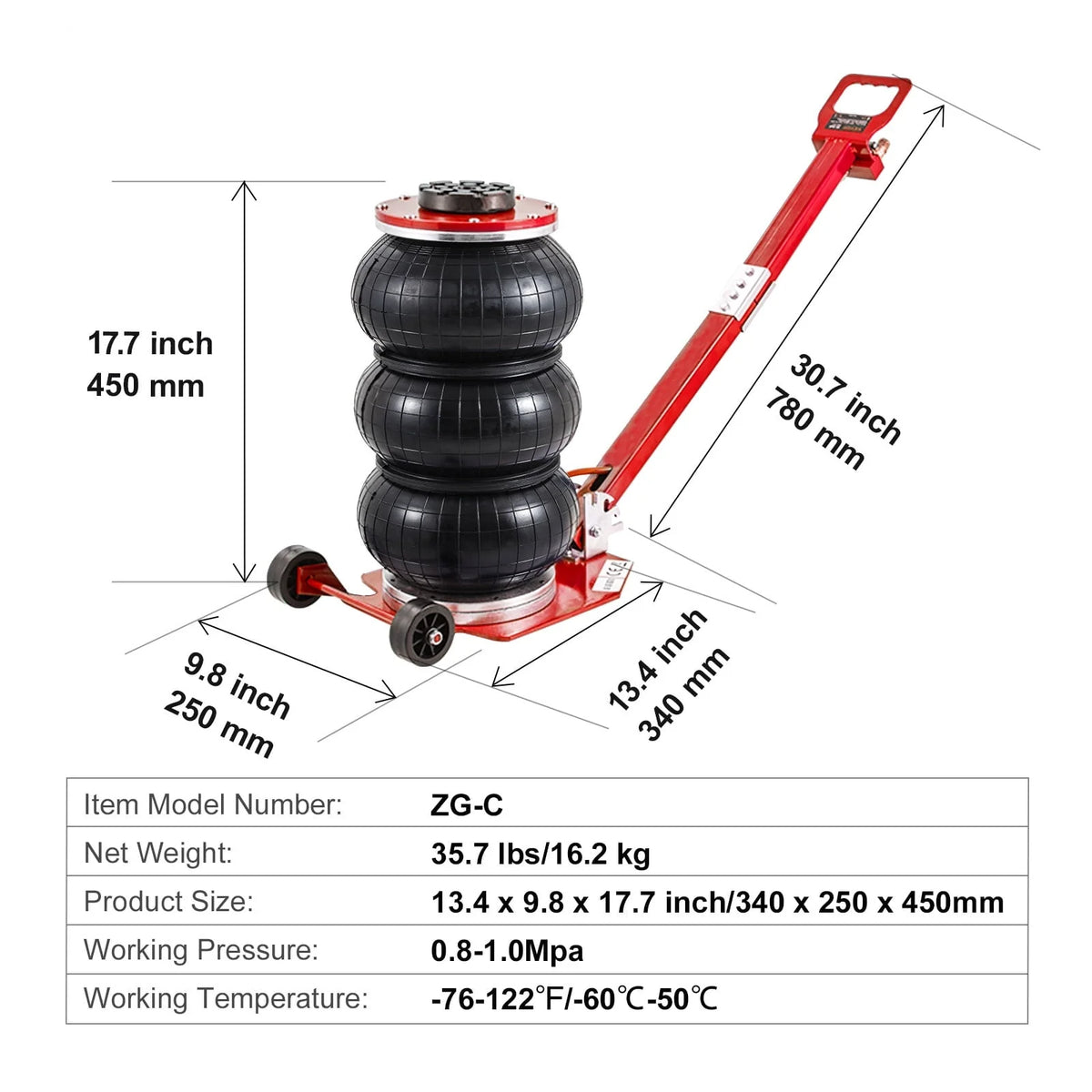 BENTISM Air Jack, 3 Ton/6600 lbs Triple Bag Air Jack, Airbag Jack with Six Steel Pipes, Lift up to 17.7 inch/450 mm, 3-5 s Fast Lifting Pneumatic Jack, with Adjustable Handles for Cars Repair