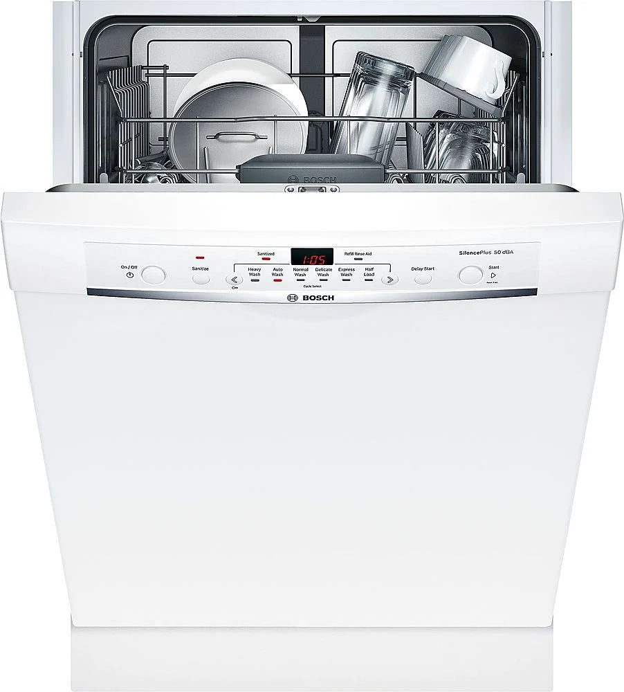 Bosch - 100 Series 24 Front Control Tall Tub Built-In Dishwasher with Hybrid Stainless-Steel Tub - White
